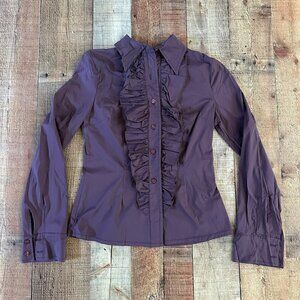 Pois purple button down vintage style long sleeve shirt women's size M